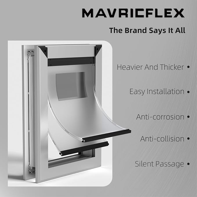 MAVRICFLEX Heavy Duty Dog Door for X-Large Dogs Up to 220LBS, Aluminum Frame Dog Door with Double Sliding Panel and 2 Soft Flaps, Easy to Install, Extra-Large, White