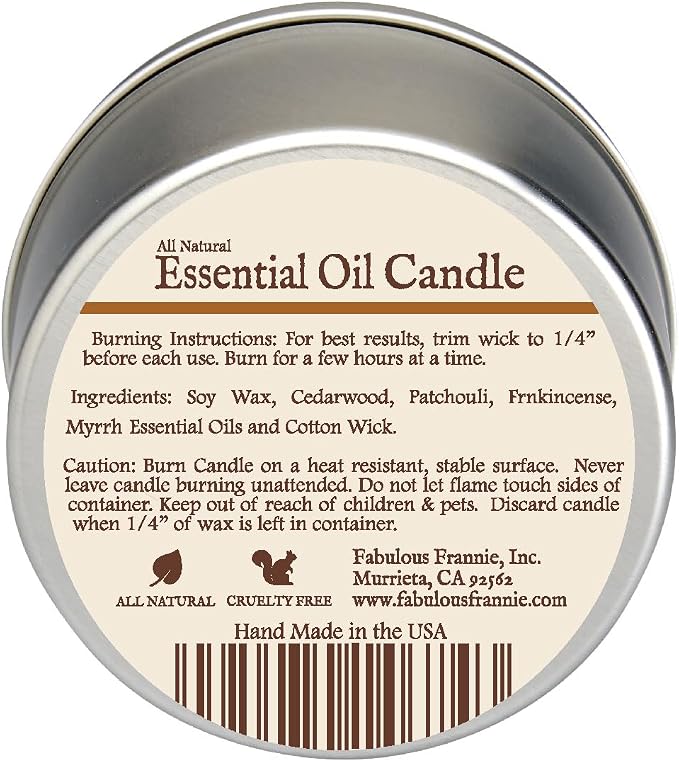 Fabulous Frannie All Natural Aromatherapy Soy Candle Travel tin Made with Pure Essential Oils 100 Hours Burn time 6oz (Chakra)