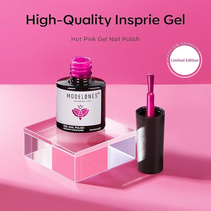 modelones Pink Gel Polish Hot Pink Gel Nail Polish Soak Off Led Neon Pink Polish Nail Art Design Salon DIY Gel Manicure for Women Girl 15 ML