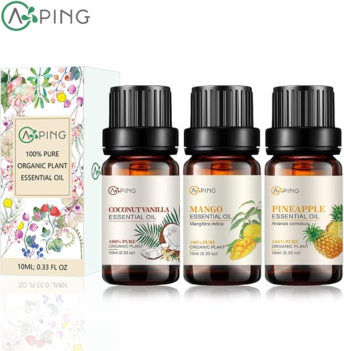 CoconutVanilla, Mango, Pineapple Essential Oil Set, 3x10ML Organic 100% Pure Plant Oil for Diffuser, Aroma, Spa, Massage, Yoga, Perfume,