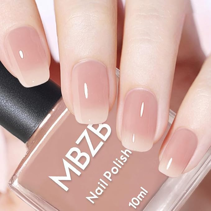COSMOO Jelly Nude Nail Polish, 10ml Sheer Begie Quick Dry Nail Lacquer, Transparent Nail Art Varnish, 0.34 fl oz