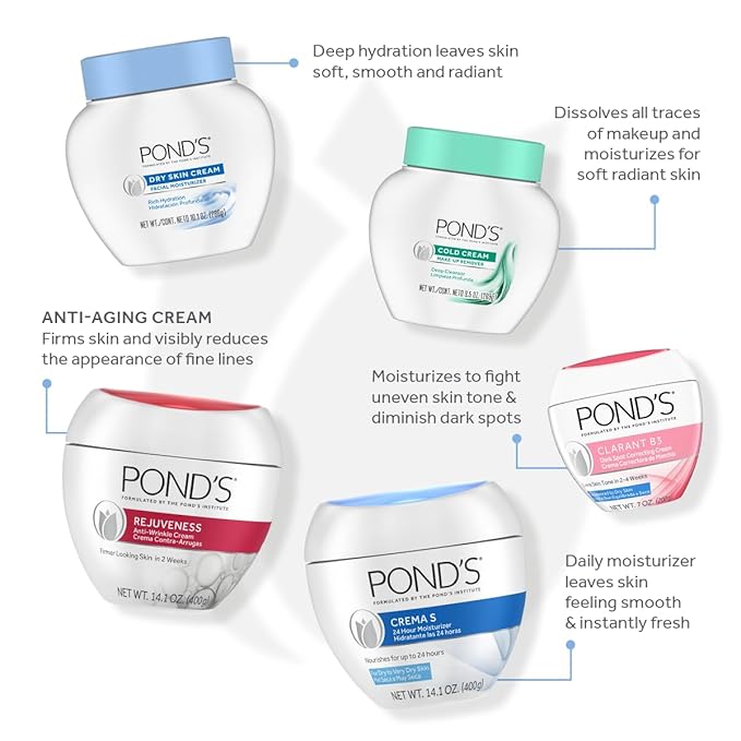 POND'S Cold Face Cream, Skin Care Facial Cleanser for All Skin Types, Deep Moisturizing Face Wash & Makeup Remover, 9.5 oz, 3 Pack