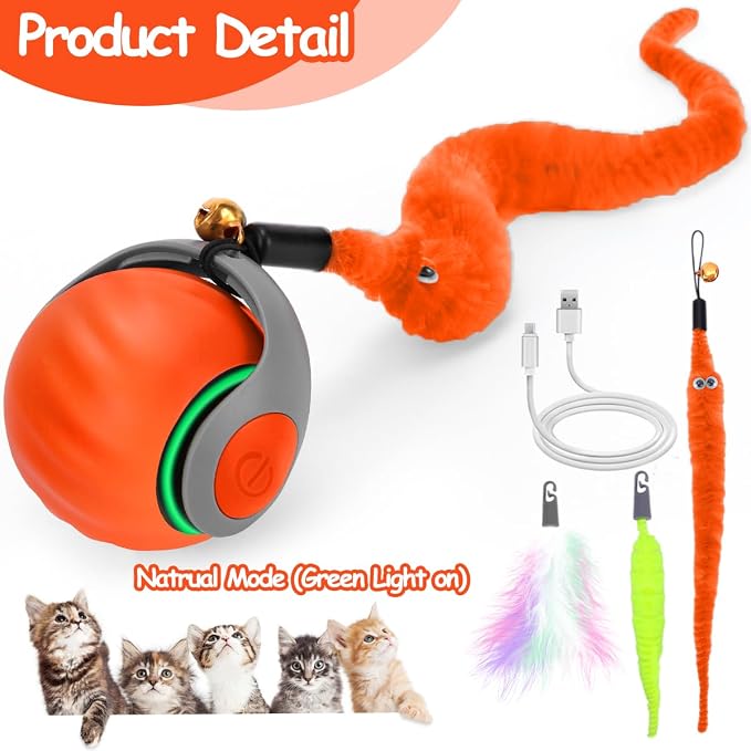Mity rain Interactive Cat Toy Ball, Rechargeable Cat Toys for Indoor Cats