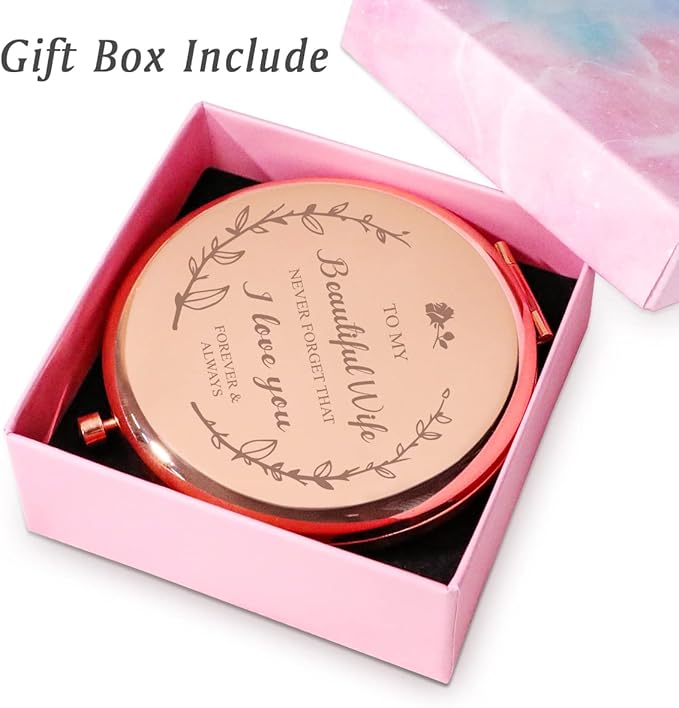 Wife Gifts from Husband, Personalized Gift for Wife, Custom Compact Mirror, Goodie Bag & Basket Stuffers for Valentines Day, Mothers Day, Birthday, Anniversary