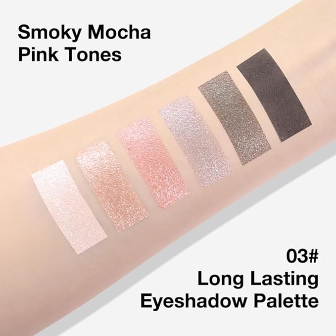 6 Colors Mini Rose Pink Black Eye Shadow Palette Makeup for Older Women, Neutral Matte Shimmer Eyeshadow Palette Highly Pigmented Waterproof, paleta de sombras de ojos, Vegan & Cruelty-free, 03