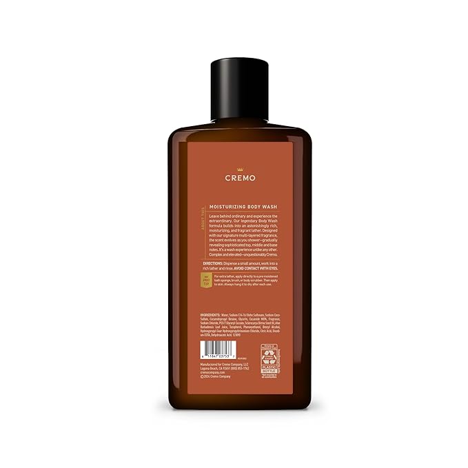 Cremo Body Wash Men, Notes of Red Currant, Pineapple, Ambergris and Moss, Rich-Lathering Golden Amber, 16 Fl Oz (Pack of 2)