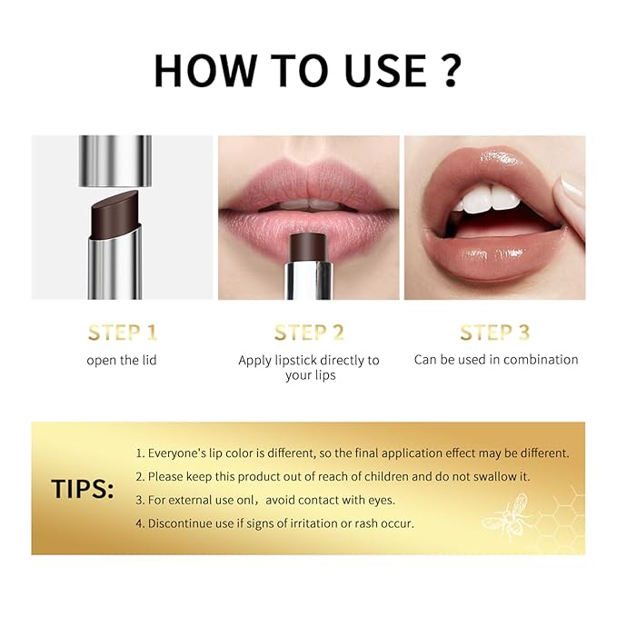 2Pcs Honey Lipstick Tinted Lip Balm,Lipstick for All Skin, Hydrating and Nourishing Tinted Lip Balm for Women(Black)