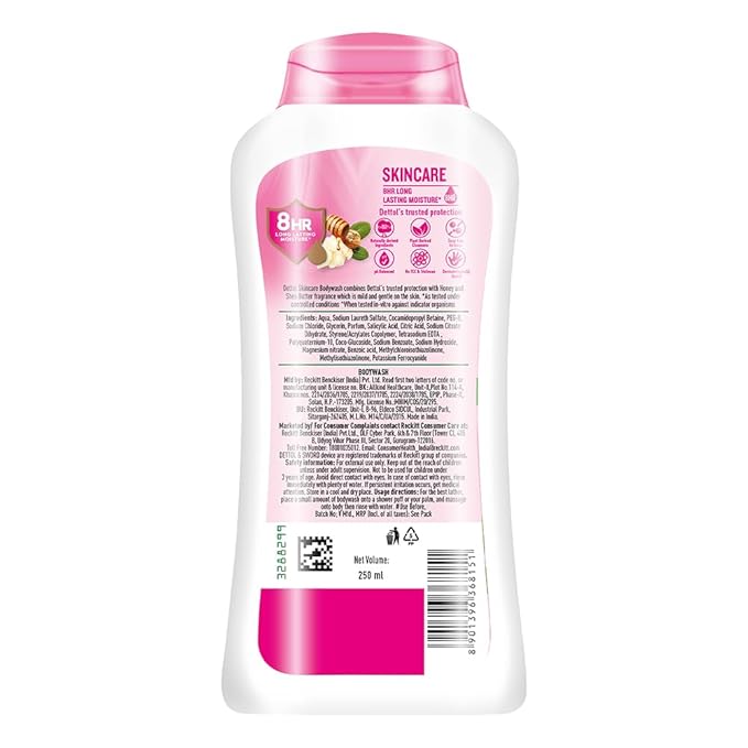 Dettol Skincare Body Wash and Shower Gel for Women and Men, 250ml | Soap-Free Bodywash | 8h Moisturization