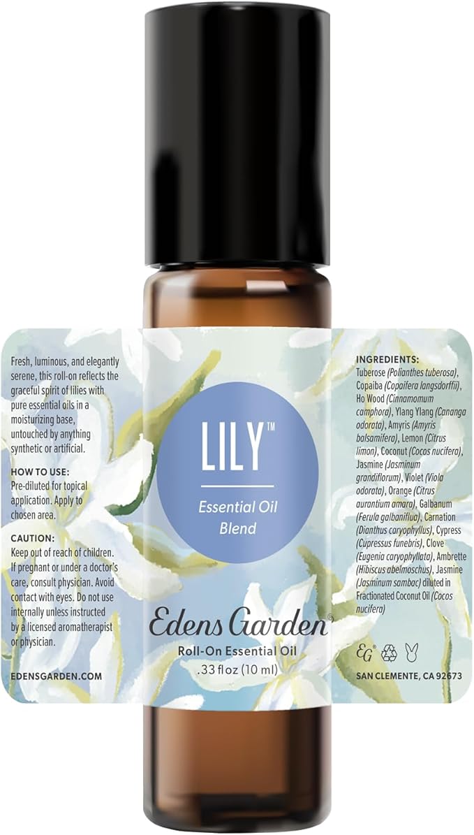Edens Garden Lily Essential Oil Roll-On – Pre-Diluted Floral Blend, 100% Pure Aromatherapy & Natural Perfume, Calming Skin Safe Travel Roll-On, 10 ml (.33 fl oz)