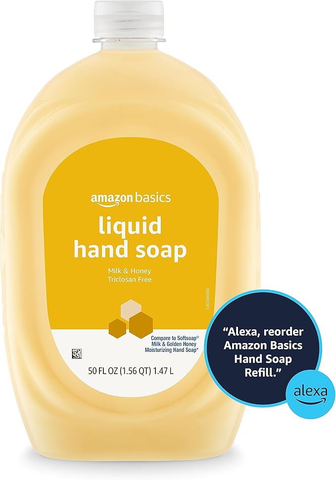 Amazon Basics Liquid Hand Soap Refill, Milk and Honey Scent, Triclosan-Free, 50 Fluid Ounces, 4-Pack (Previously Solimo)