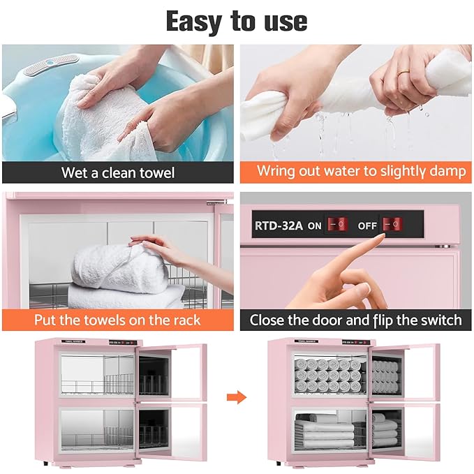 Large 32L Hot Towel Warmer Cabinet for Estheticians, Professional Double Door Towel Heater for Massage, Babers, Facial Spa, Hair Salon, Bathroom