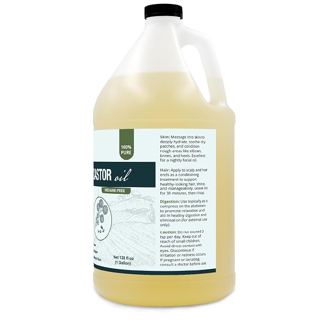 Zatural Castor Oil Naturally Grown 100% Pure Cold Pressed Castor Oil Hexane Free Hair Growth Eylash Serum and Eybrows or Body Wraps and Detox (1 Gallon)