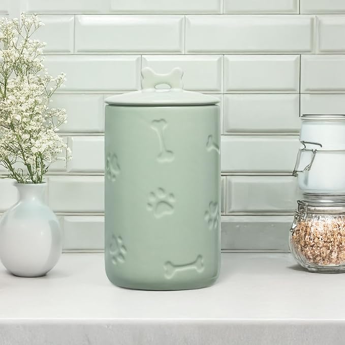 Dog Treat Container Airtight - 9"x5" Ceramic Big Treats Jar with Lid(Green)