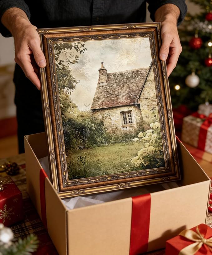 Gold Framed Wall Art Vintage Farmhouse Wall Art Rustic Cottagecore Wall Decor Picture Summer Countryside Nature English Landscape Poster Print Artwork for Living Room Bedroom 12x16in