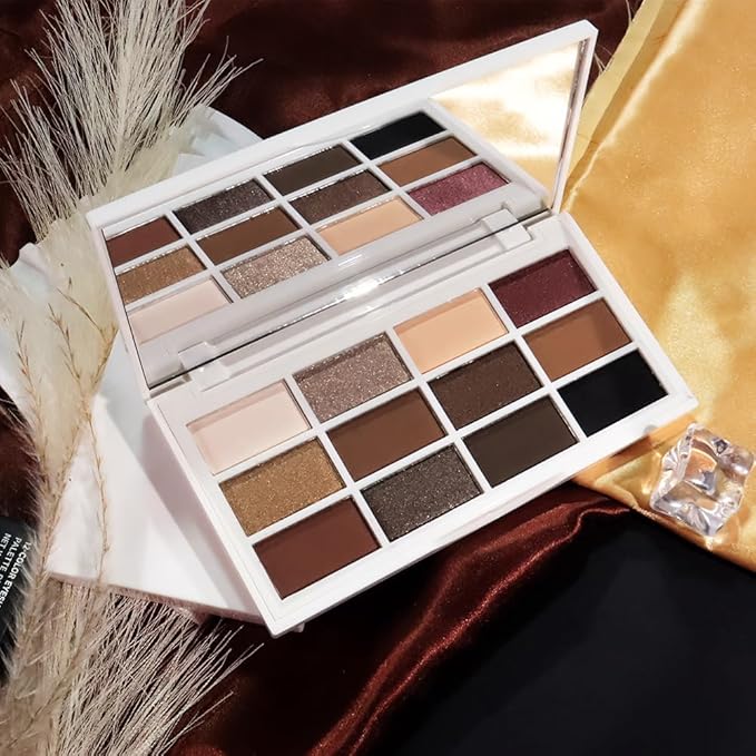 12 Colors Matte Shimmer Eyeshadow - Cool-toned Eyeshadow Palette, Long-Lasting Waterproof Crease-Proof Pigmented, Built-In Mirror, Vegan Cruelty-Free for Daily & Glam Makeup Looks 02#