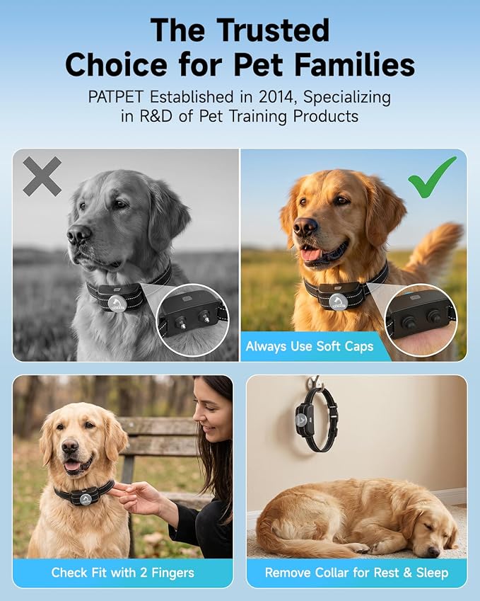 PATPET Dog Training Collar Shock Collar with Remote - 3 Training Modes, Beep, Vibration and Shock, Up to 1000 ft Remote Range, Rainproof for Small Medium Large Dogs | 1000Ft Waterproof Shock Collar for Dogs, 3 Training Modes(Beep,Vibration,Shock) for 1...