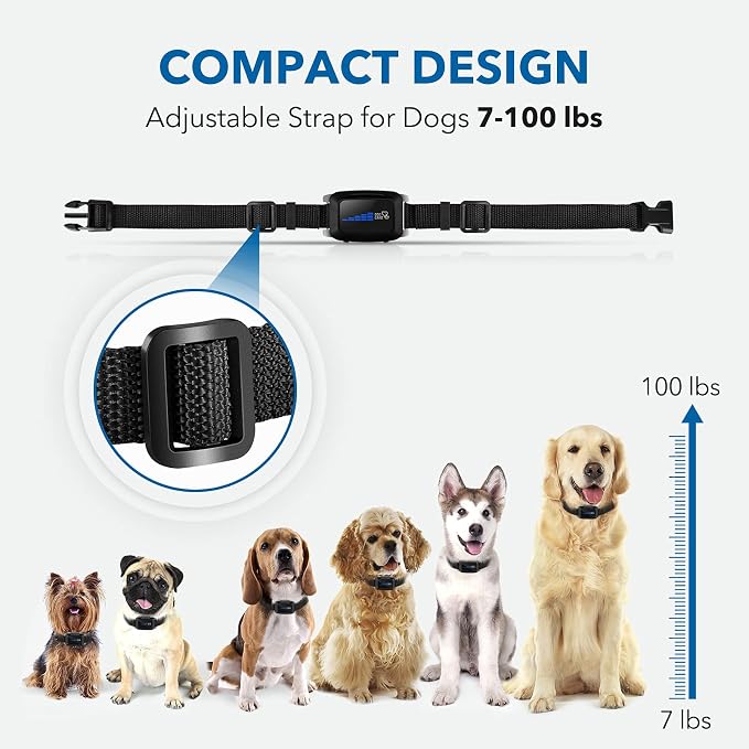 DOG CARE Rechargeable Dog Bark Collar with Intelligent Bark Control, Vibration, Effective Sound, Shock Training Modes for Dogs with 5 Adjustable Levels, Dog Shock Collar with LED Indicator