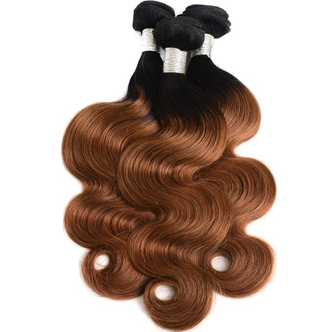 Ombre Human Hair Bundles Brazilian 1b/30 Two Tone Ombre Body Wave Human Hair One Bundle 12inch 100% Unprocessed Virgin Hair Bundles Weaves Extensions for Women