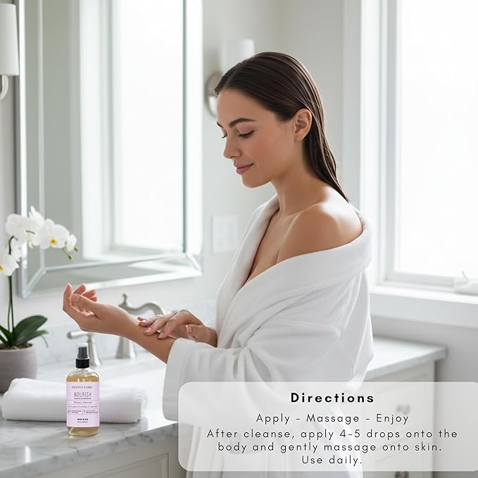 Olivia Care Body & Shower Oil – Vegan Hydrating Body Oil for Soft, Smooth Skin | Moisturizing Shower Oil with Collagen Support | Honey Almond Warm Sweet Fragrance