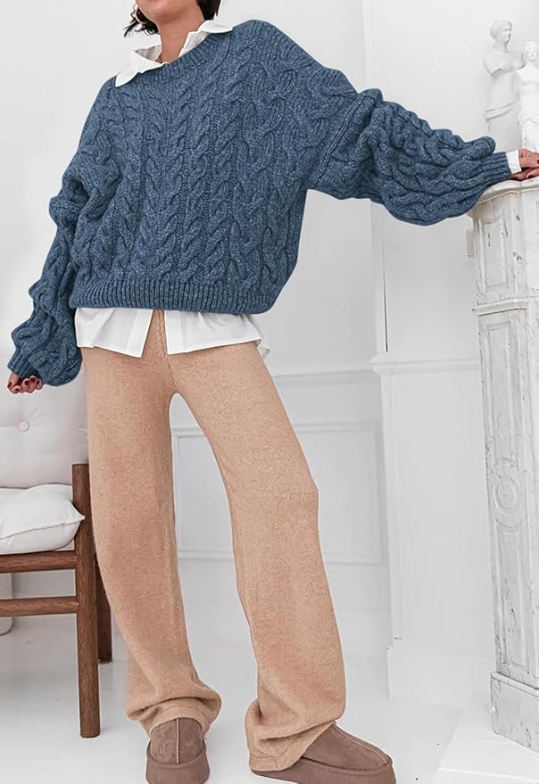 PRETTYGARDEN Womens Sweaters Spring 2026 Cable Knit Long Sleeve Crewneck Oversized Sweater Chunky Pullover Loose Outfits