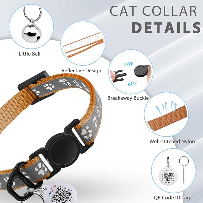 Breakaway Reflective Cat Collar with QR Name Tag & Bell (Khaki)