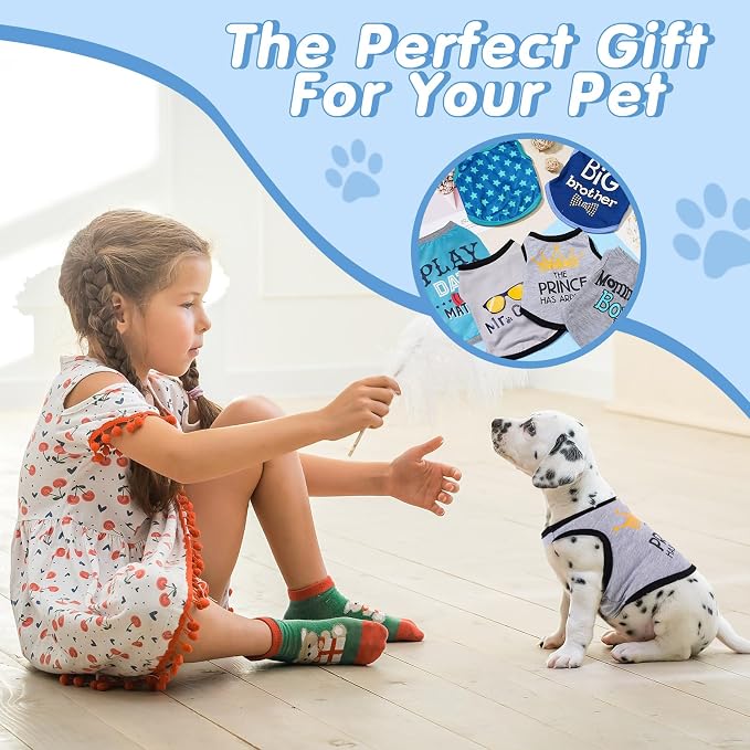 Sadnyy 6 Pack Dog Shirt Printed Pet Sleeveless Vests T Shirts, X-Small | Dog Boy Shirts with Letter, Cool Breathable Soft Outfit, Cat Sweatshirt for Small Dog Puppy Accessories