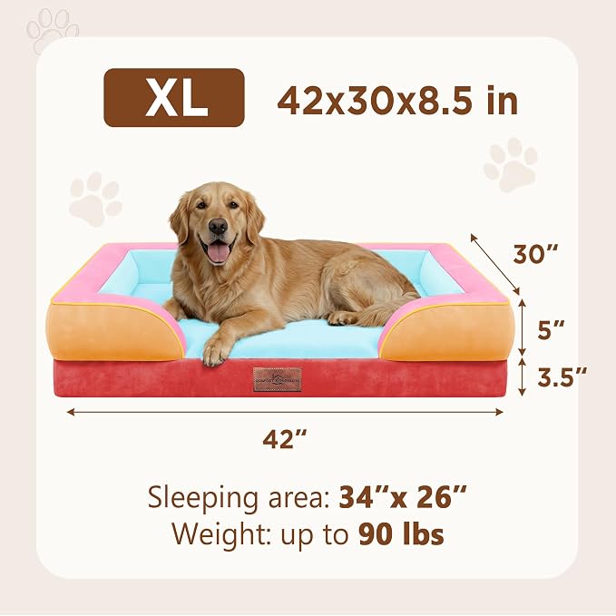 Comfort Expression Orthopedic Dog Bed for Extra Large Dogs with Bolster | Waterproof Dog Couch Bed with Washable Cover & Non-Slip Bottom, Supportive Egg Crate Foam XL Pet Bed, 42x30 Inch
