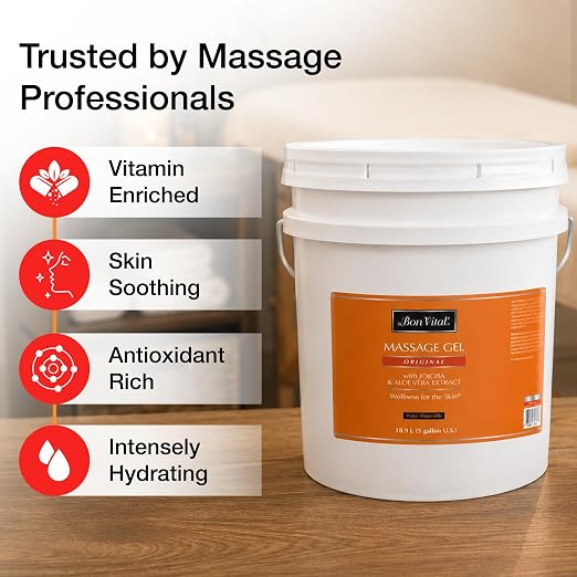 Bon Vital' Original Massage Gel, 5 Gallon Pail, Hypoallergenic & Paraben-Free, Professional Massage Gel, Hydrating Massage Cream Alternative for Dry Skin and Sensitive Skin