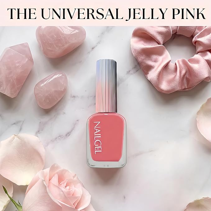 Jelly Pink Nail Polish 12ML, Sheer Translucent Pink Quick Dry, Air Dry Glossy Finish, No UV Lamp Needed for Women Girls