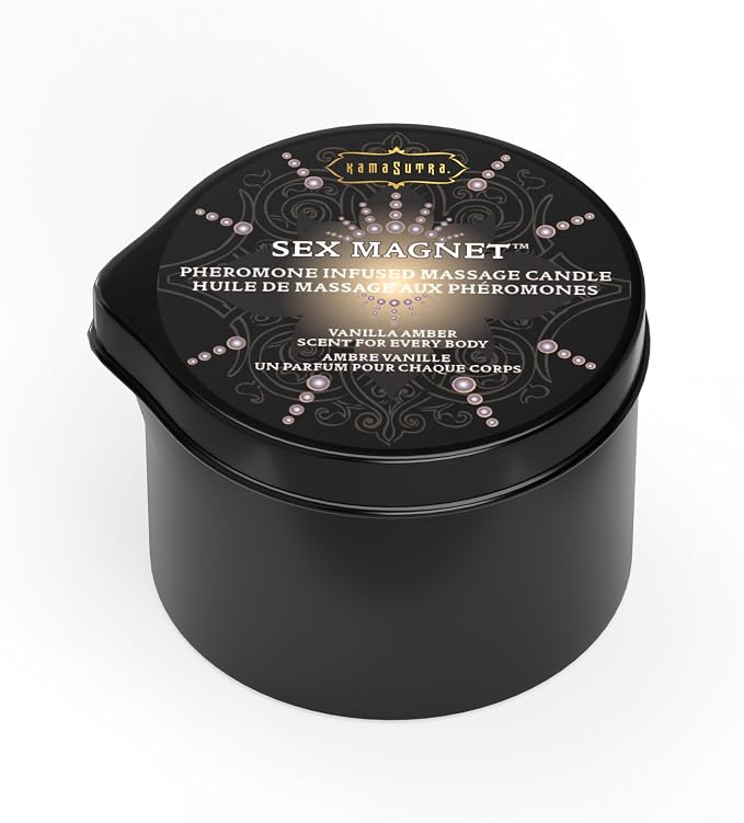 Kama Sutra Pheromone Massage Candles 2oz Pour spout Massage Candle with Coconut Oil, shea Butter, and pheromone Infused scents. (Vanilla Amber)