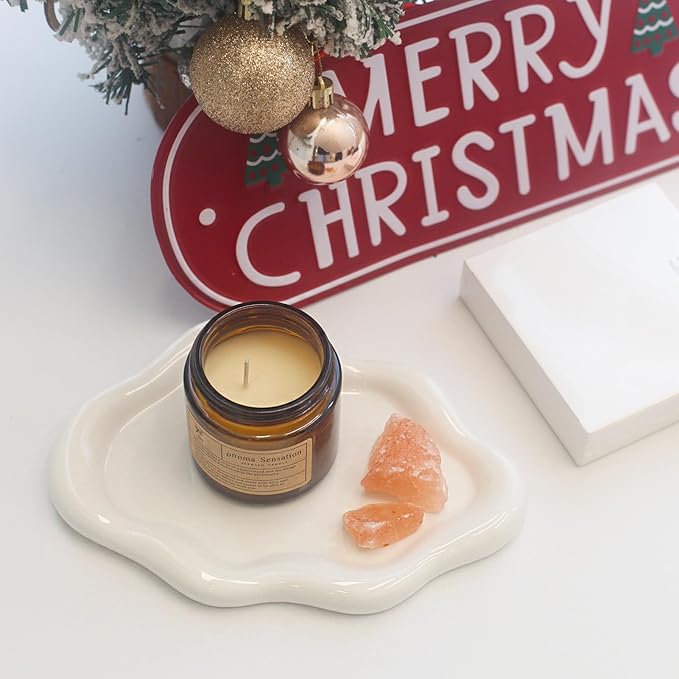 CCINPPY Ceramic Cloud Jewelry Tray Trinket Dish Key Bowl Nightstand Decor | Decorative Small Desk Tray Jewelry Plate Key Holder Bowl Cute Bedroom Room Decor Aesthetic, Gift for Women, White Large