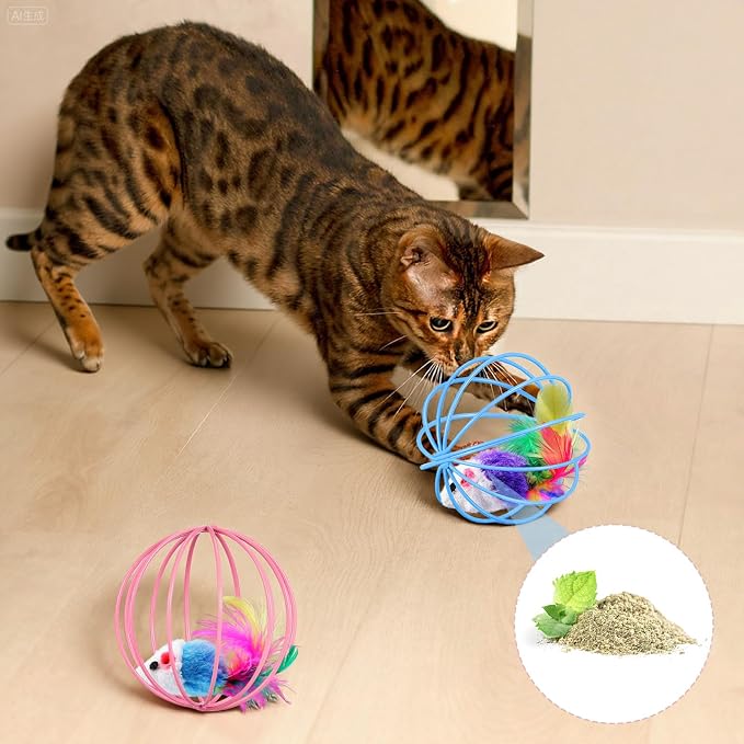 Jecery 5 Pcs Cat Toys Spring,Metal Cage,Multicolor