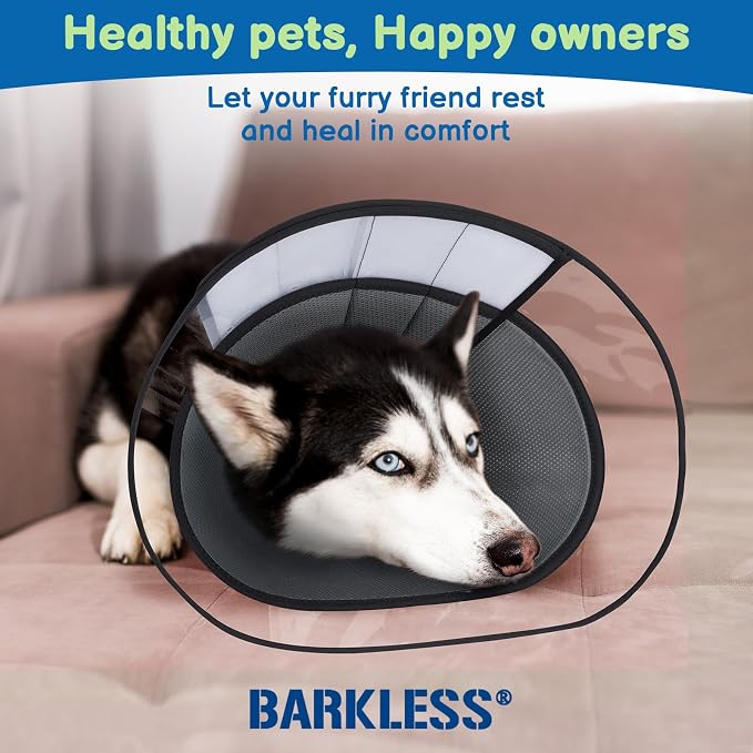 BARKLESS Transparent Dog Cone to Stop Licking Wounds, Soft E Collar, XXL