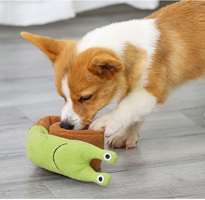 Andiker Dog Squeaky Snuffle Toy with 3 Noisemakers - Cute Snail Shape Dog Puzzle Toys IQ Training Treat Dispenser for Stress Relief and Fun (Green)