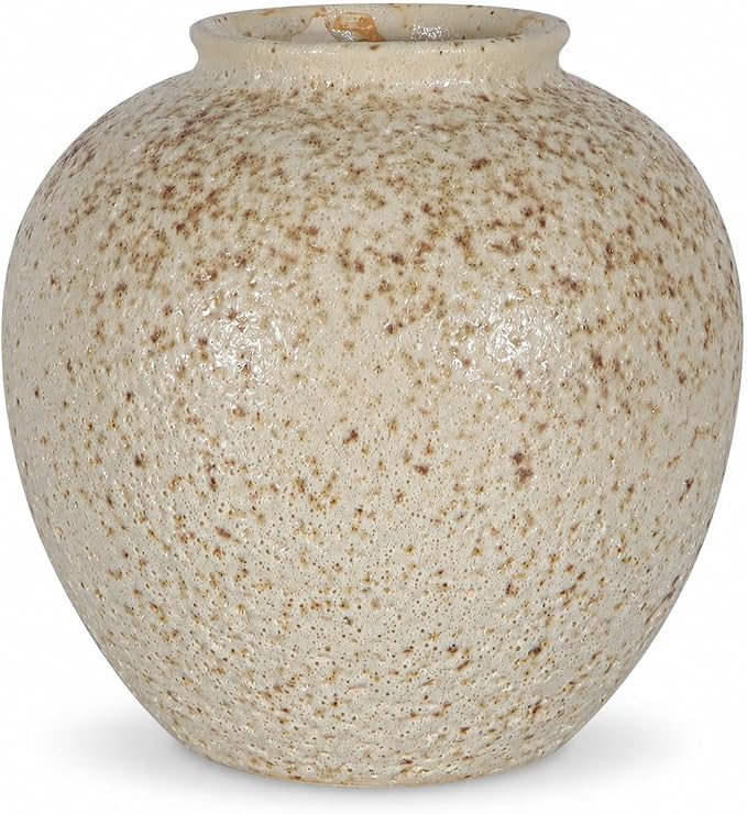 Cream Ceramic Flower Vase Speckled Bubble Glaze Home Decor | 6.29 Inch Rustic Table Vase,Decorative Ornament for Living Room,Office,Wedding,Birthday