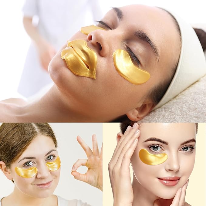 Adofect 40 PCS Under Eye Patches and Gold Lip Mask 24K Gold Eye Mask for Puffy Eyes Collagen Lip Masks and Crystal Eye Mask Reducing Fine Lines for Women and Men