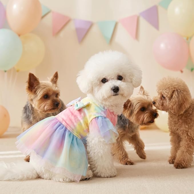 2 Pack Dog Tie Dye Clothes for Small Dogs, Spring Summer Dog Dresses Tie Dye Dress Breathable Pet Doggie Apparel Stretchable Outfit, M Size