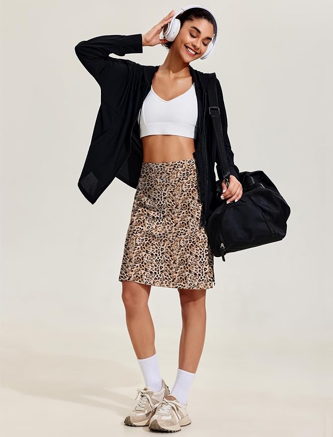 COOrun Women's 20" Knee Length Skirts High Waisted Golf Skorts with Pockets | Soft, Quick Dry, Split Hem, Built-in Shorts, A-line, Modest Skirts, for Golf Athletic Tennis Work Casual