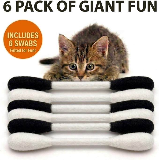 Glaciart One Swabs Cat Toys with Catnip - 6 Pk | Durable for Chew, Cute Cat Toys Interactive Kitty for Boredom, Exercise, & Play | Filled w/Organic Catnip for Anxiety & as Digestive Aid | Gift Idea