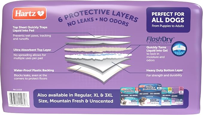 Hartz Home Protection Super Absorbent Odor Eliminating Lavender Scented No Leak Dog Pads, XXL 40 Count (Pack of 2)