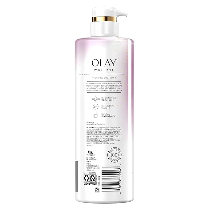 Olay Moisturizing Body Wash for Women with Witch Hazel and Vitamin B3, 20 fl oz (Pack of 4)