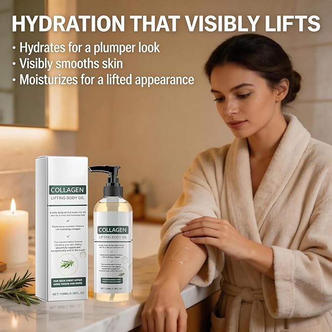 Collagen Lifting Body Oil after Shower, 2PCS Hydrating Collagen Oil, Moisturizing Anti Aging Silk Body Oils for Women & Men, Smooth & Anti Wrinkles, Lightweight Non-Greasy, 6.76 fl.oz