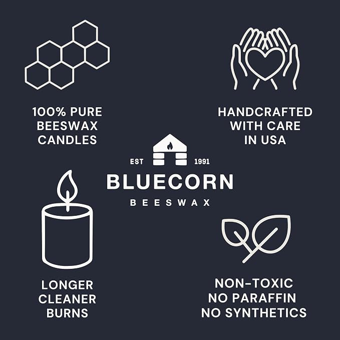 Bluecorn Botanica Beeswax 3-Wick Candle – Cedarwood, Nutmeg & Lavender, 100% Pure Beeswax & Essential Oils – 10oz Hand-Blown Recycled Spanish Glass – Non Toxic, Clean Burning, Refillable Glass Jar