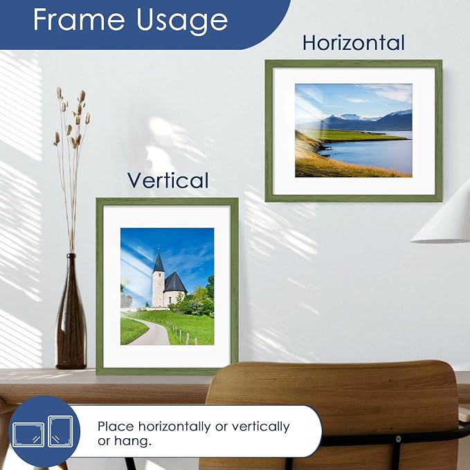 11x14 Picture Frame,Wall or Tabletop Display,Green Woodgrain,6 Pack | Display Pictures 8x10 with Mat or 11x14 Without Mat, Horizontal or Vertical, Gallery Wall Frame Set, Wedding Birthday Gifts