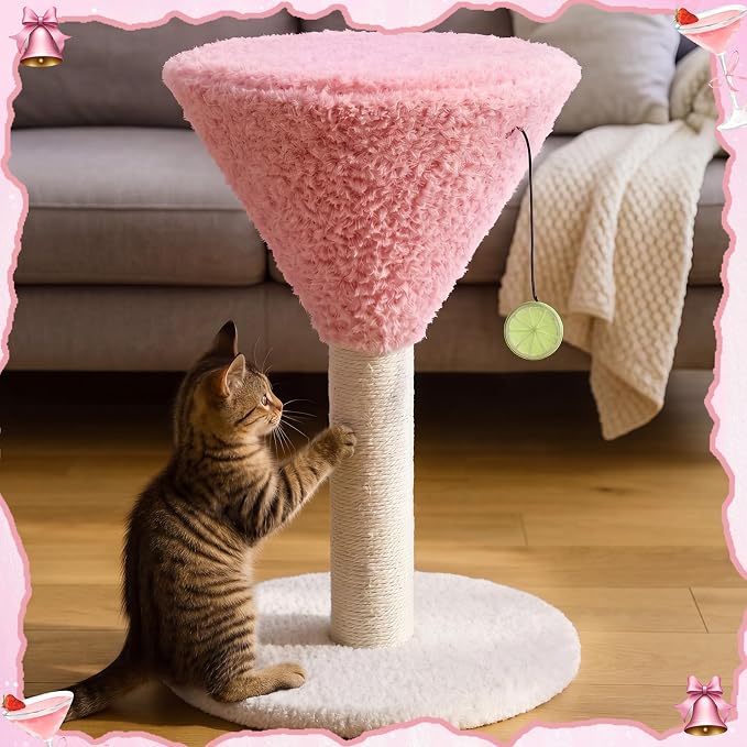Sosation Pink Martini Cat Scratcher 19.7 H Cat Scratching Post Scratcher with Dangling Ball for Indoor Cats Scratching Post for Kittens and Medium Large Cats