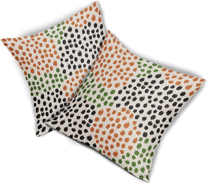 Black Orange Green Pillow Covers 16x16 Set of 2 Fall Colored Art Dot Decorative Throw Pillows Trendy Print Outdoor Pillowcase Holiday Seasonal Cushion Cover Linen Pillow Case Decor for Sofa Couch Bed