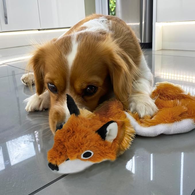 Best Pet Supplies 2-in-1 Stuffless Squeaky Dog Toy - Fox, Large | No-Stuffing, 2 built-in squeakers, No Mess, Soft, Holds a Plastic Bottle for Added play, Perfect for Moderate chewers