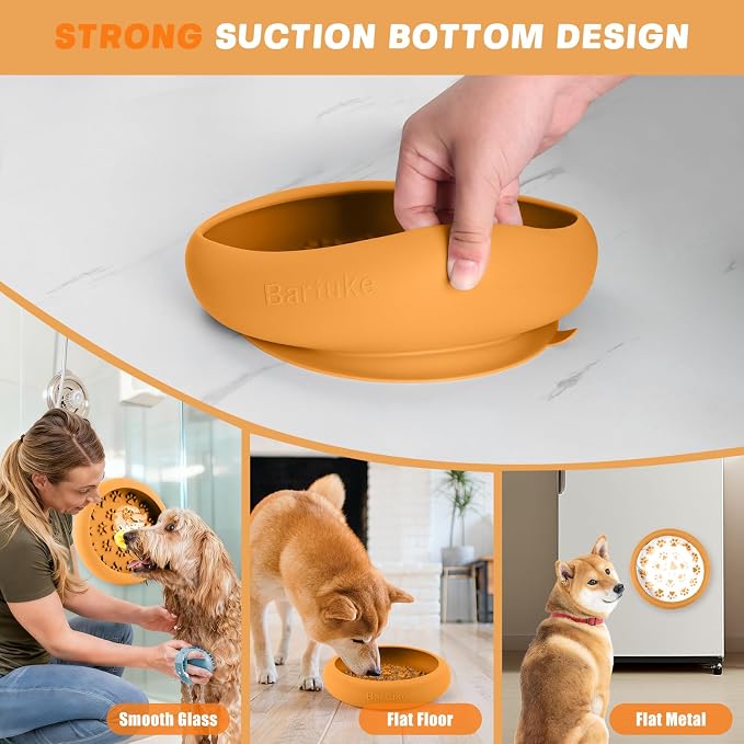 Silicone Dog Lick Bowl, Slow Feeder Dog Bowls with Strong Suction, Orange
