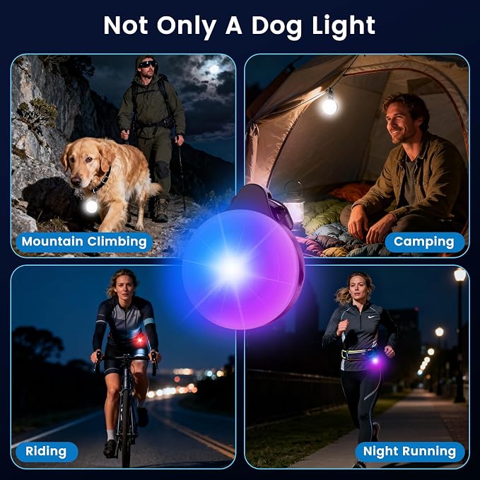 2-in-1 GPS Tracker & Dog Light - Works with Apple Find My - No Subscription | Smart Tracking Pet LED Light for iOS Only - Rechargeable IP68 - Waterproof Dog Collar Light with 6 Modes for Night Walking