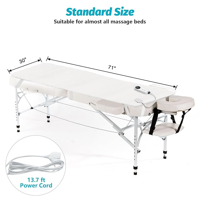 Massage Table Warmer Heating Pad Professional SPA Massage Bed Warmer with 9 Hour Timer, 9 Heat Settings, Overheat Protection for Massage Bed & Spa, 30" x 71", with Portable Storage Bag